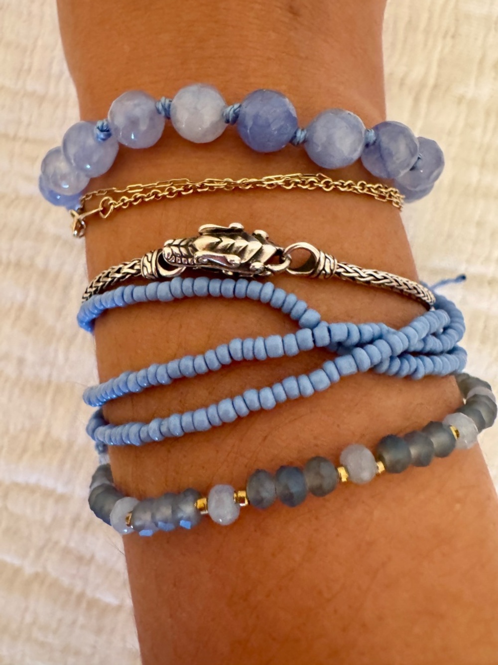 Stone and Bead Bracelet Stack Light Blues Set of 3 Bracelets
